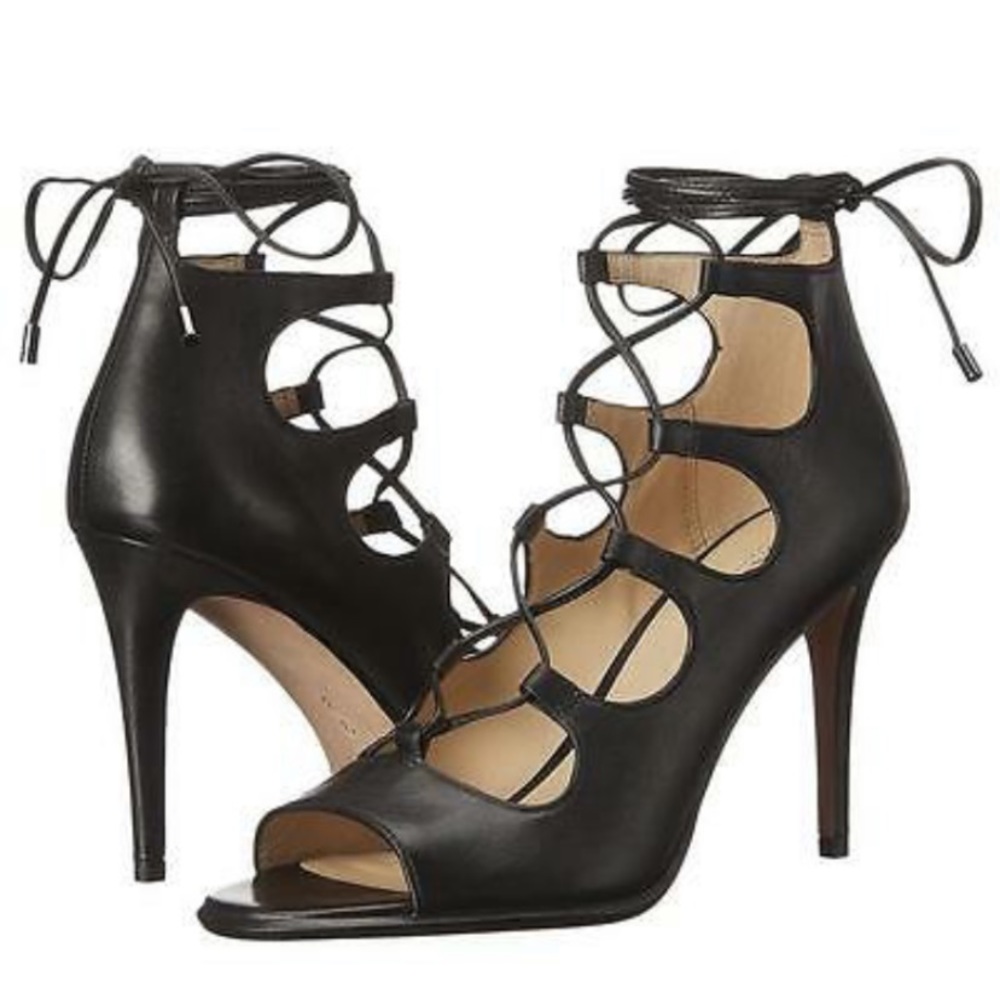Coach Kira Lace-up Black Leather Stiletto HEELS